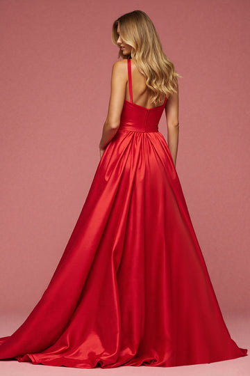 A Line Spaghetti Straps Long Red Prom Dress